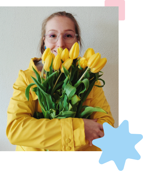 Andrea Szabo with yellow tulips